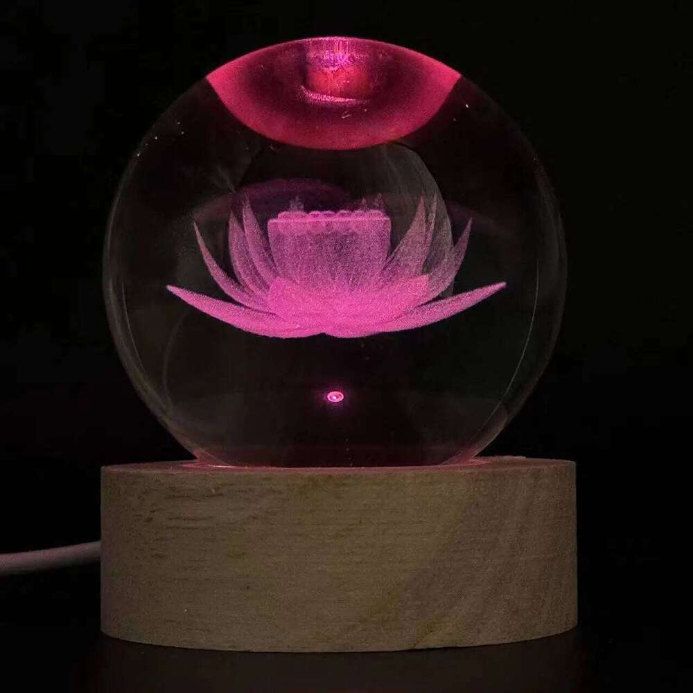 1pc 3D Lotus crystal ball color laser engraving night light, holiday gifts, for friends, colleagues, wife, parents, Christmas, V Z260127
