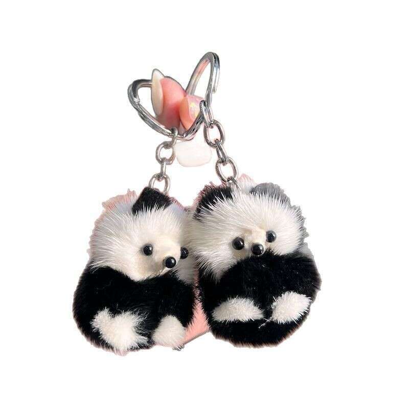 Cute Real Mink Fur Little Panda Car Keychain Pendant Plush Doll Backpack Decoration Small Gift S260126 2aa