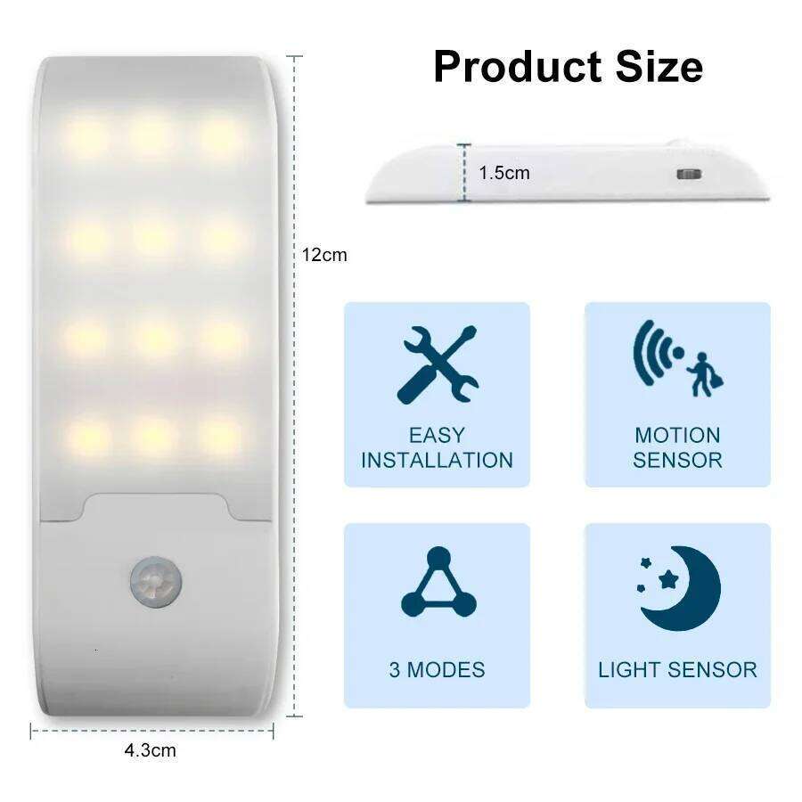 Motion Sensor LED Night Light Rechargeable Human Body Induction Magnetic Cabinet Lamp For Bedroom Wardrobe Closet Kitchen Stairs Z260127