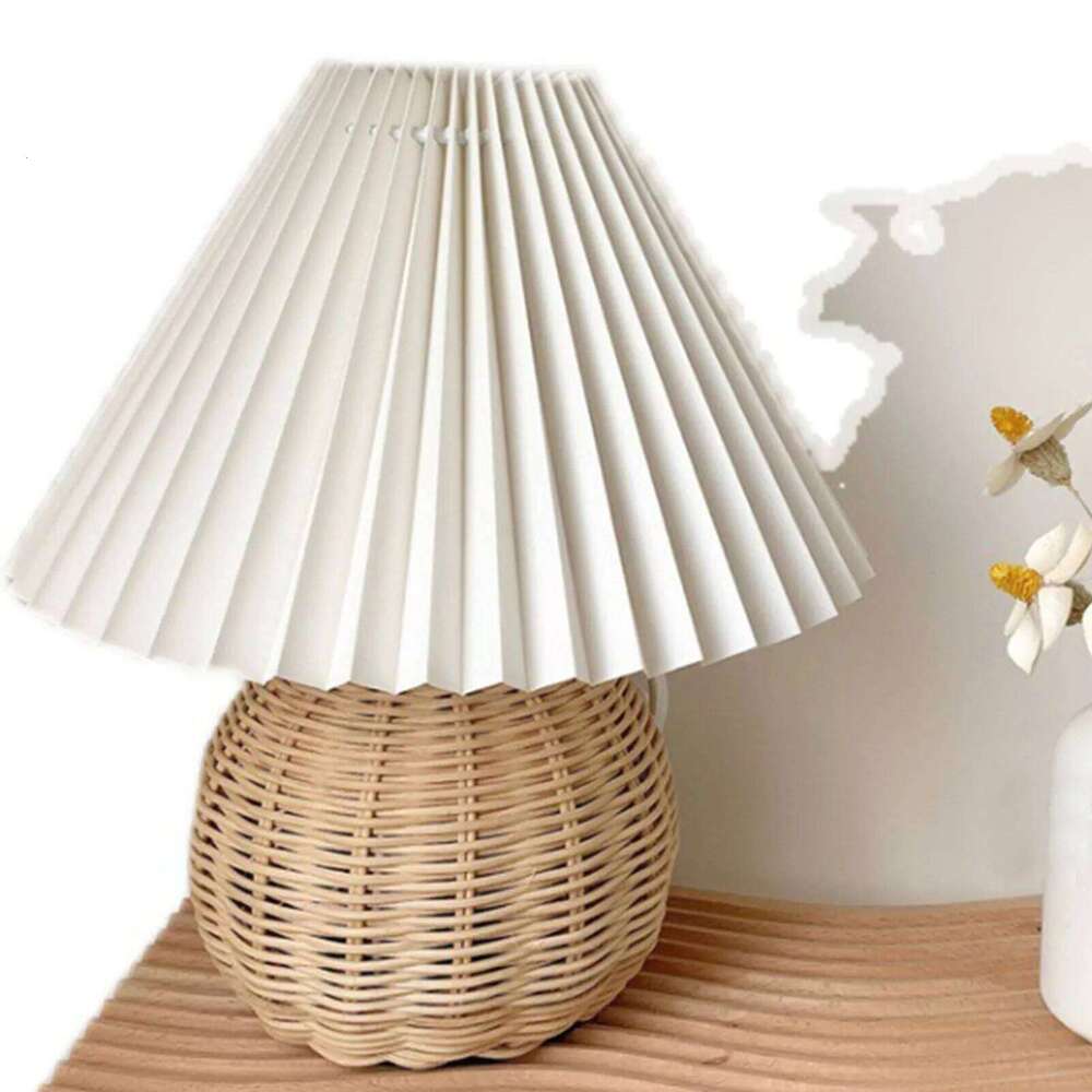 Bedside Nightstand Mini for Bedroom Living Room Side Table Rattan Pleated Aesthetic Vintage Lamp Z260127