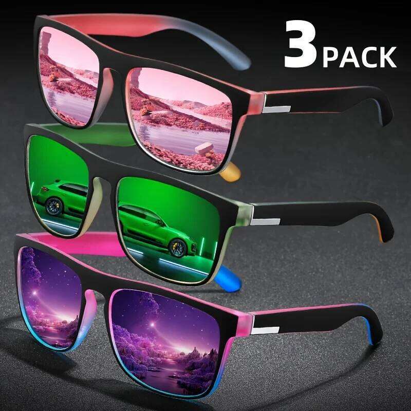 3Pcs Fantasy Gradient Mutipcolor Square Polarized Sunglasses AntiGlare UV400 Glasses Summer Party Driving Fishing Christmas Gift Z260127