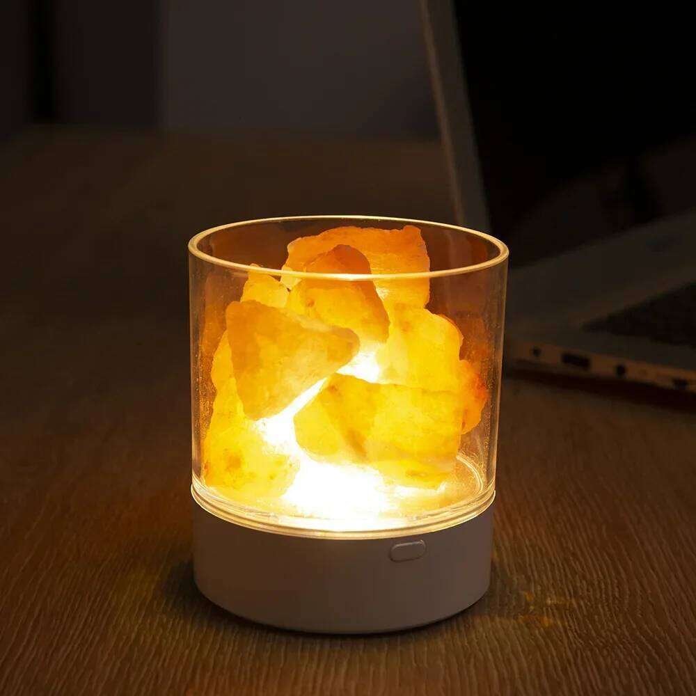 Natural Himalayan Crystal Anion Salt Warm Handcrafted Table Bedside Lamp Bedroom Night Light with Dimmer Switch Z260127