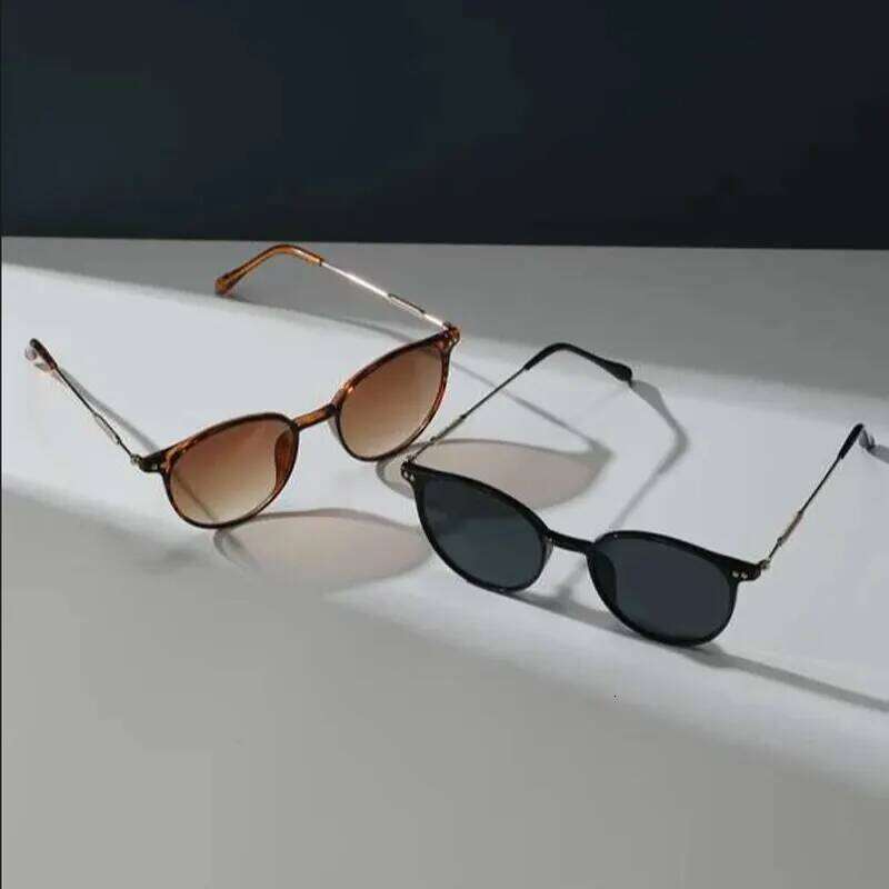 2 Pairs Per Small Round Women Cute Skinny Cat Eye Eyewear Men Vintage Narrow Cateye Sunglasses Set Z260127