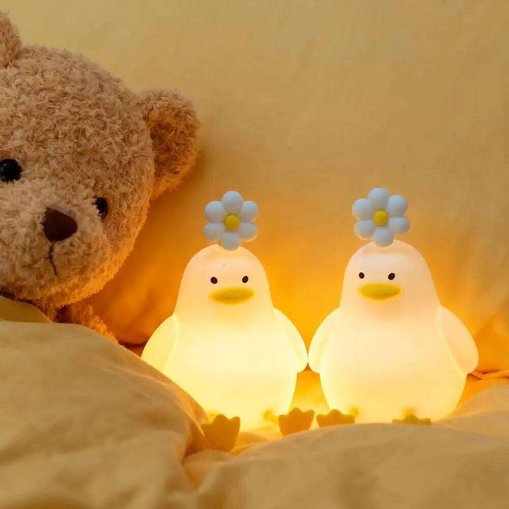 Cute Duck Led Night Light Squishy Silicone Bedside Table Rechargeable Touch Lamp Bedroom Decor Novelty Gifts Z260127