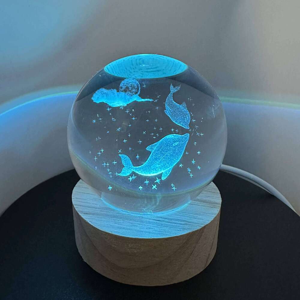 1pc Ball Night Light - Magical Ocean Glow with LED Illumination Soothing Sea Theme Decor Glowing Dolphin Crystal Z260127