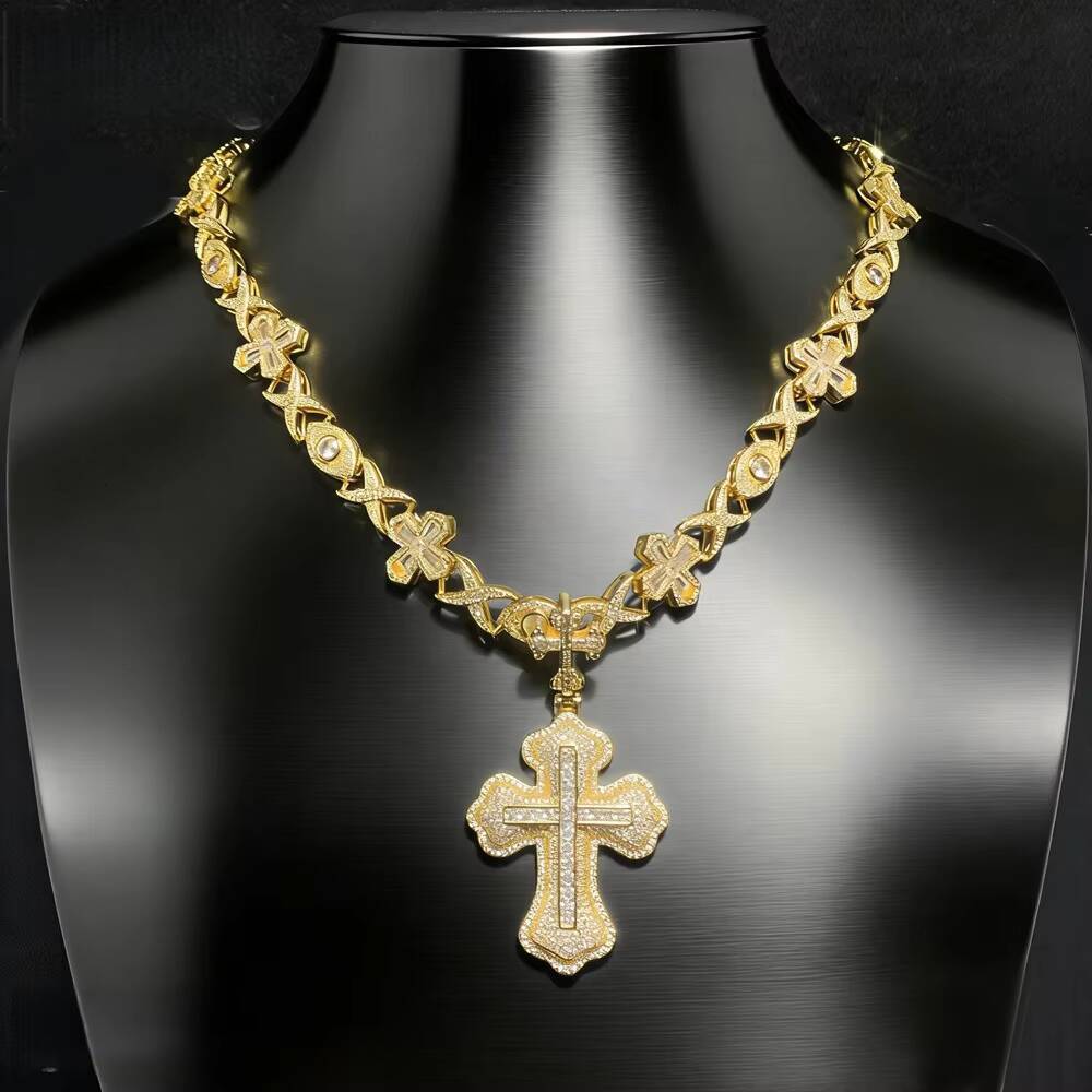 Moissanite New Style Hip Hop Baguette Square Iced Out Zircon White Gold Plated Cross Pendant for Men and Women Gift Fashion Jewelry