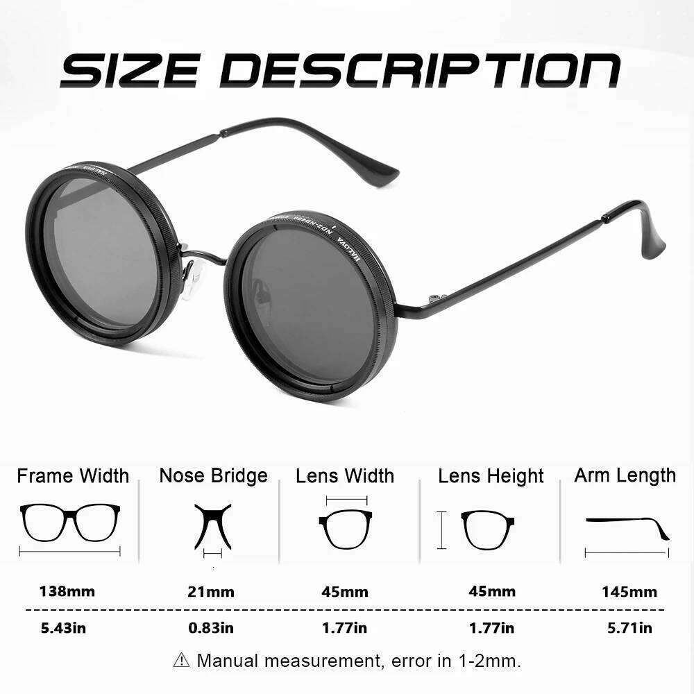 2026 CRIXALIS Adjustable Tint Sunglasses Men 1-9 Gears Round Polarized Glasses Women with ND Filter Lens Beach Shady Fishing Driving 26Y0127