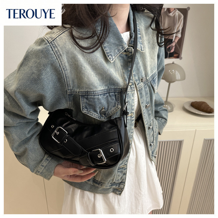 TEROUYE French fashion style rectangular women's armpit bag autumn and winter new item niche Y2K motorcycle bag retro luxury