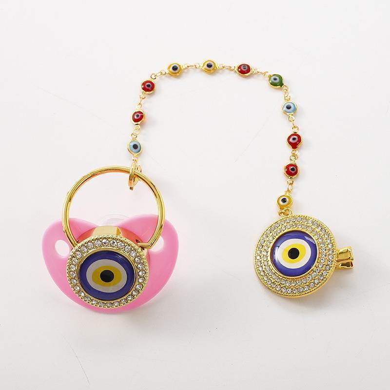 White Pacifiers Evil Eye With Chain Clip born Silicone Pacifier Gold Bling Infant Nipple BPA Free Baby Chupetero 251107