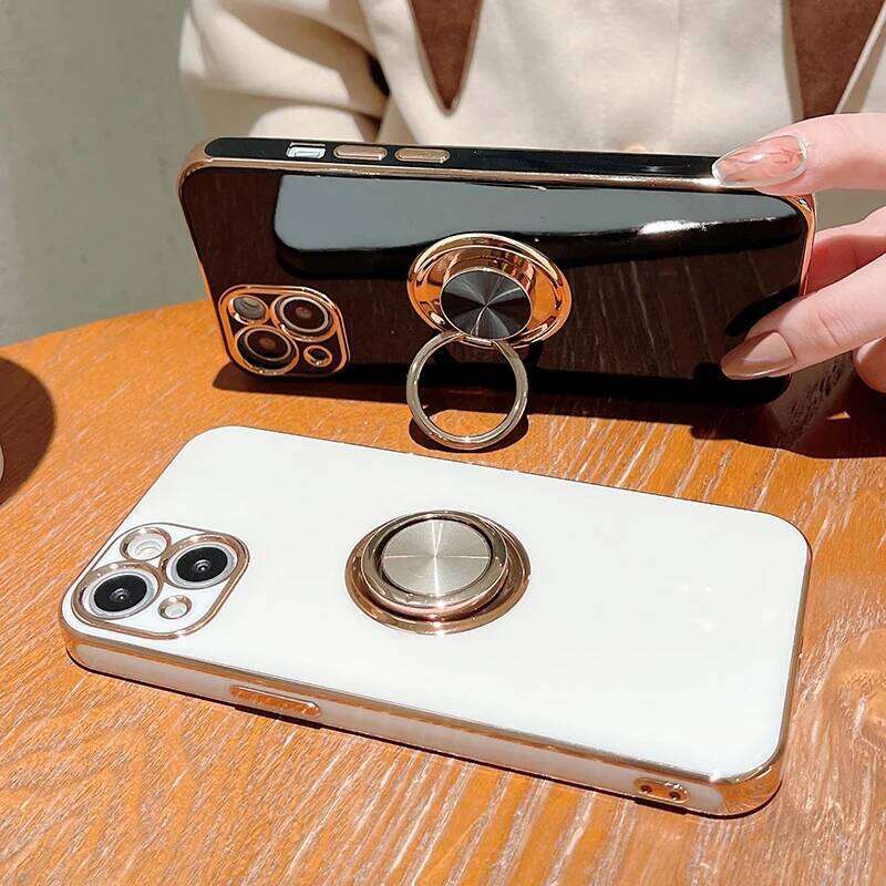 Luxury Plating Finger Ring Holder 17 Air 13 14 Pro Max 16 15 12 Soft Phone Cover For iPhone 11 Case 26H0127