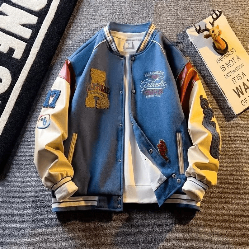 High-end Patchwork Workwear Jacket for Men and Women Spring and Autumn Couple Street Baseball Jacket Mens National Trend Casual Coat