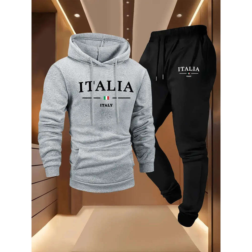 Mens Flce Warm Hoodies Sets MILANO Printing Tracksuit Hooded Sweatshirt Drawstring Pants Sportswear Two-piece suit X251215