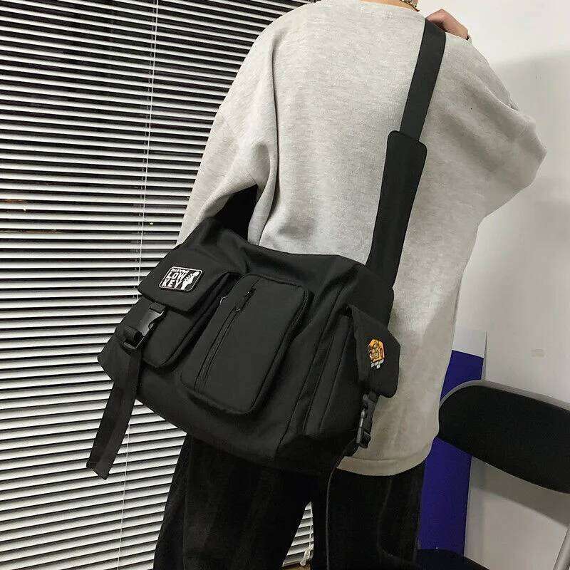 Shopper Nylon Shoulder Gothic Black Crossbody Messenger Tote Bags For Men Women's Hip Hop Techwear Satchel Waist Goth Postman