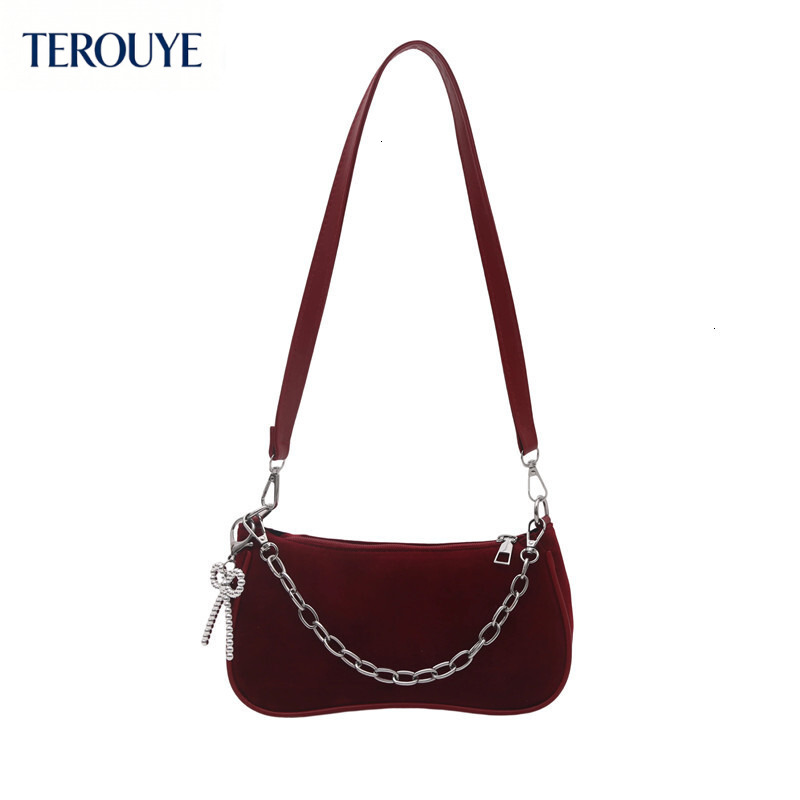 TEROUYE Korean suede niche design chain handbag autumn and winter new women's armpit bag fashionable and simple design bow
