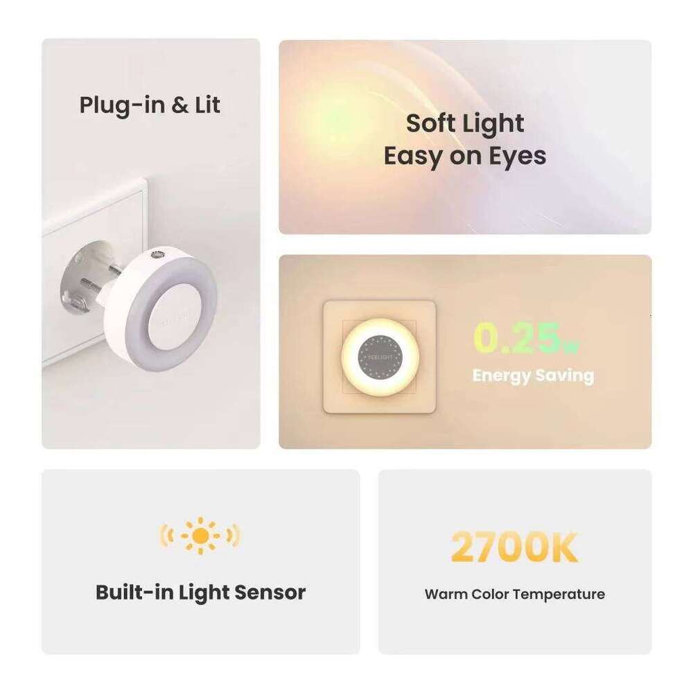 Yeelight Plug-in NightLight Mini Sensor Night Light Warm White 2700K Ultra Energy Efficient 0.25W 110-240V EU Plug Z260127