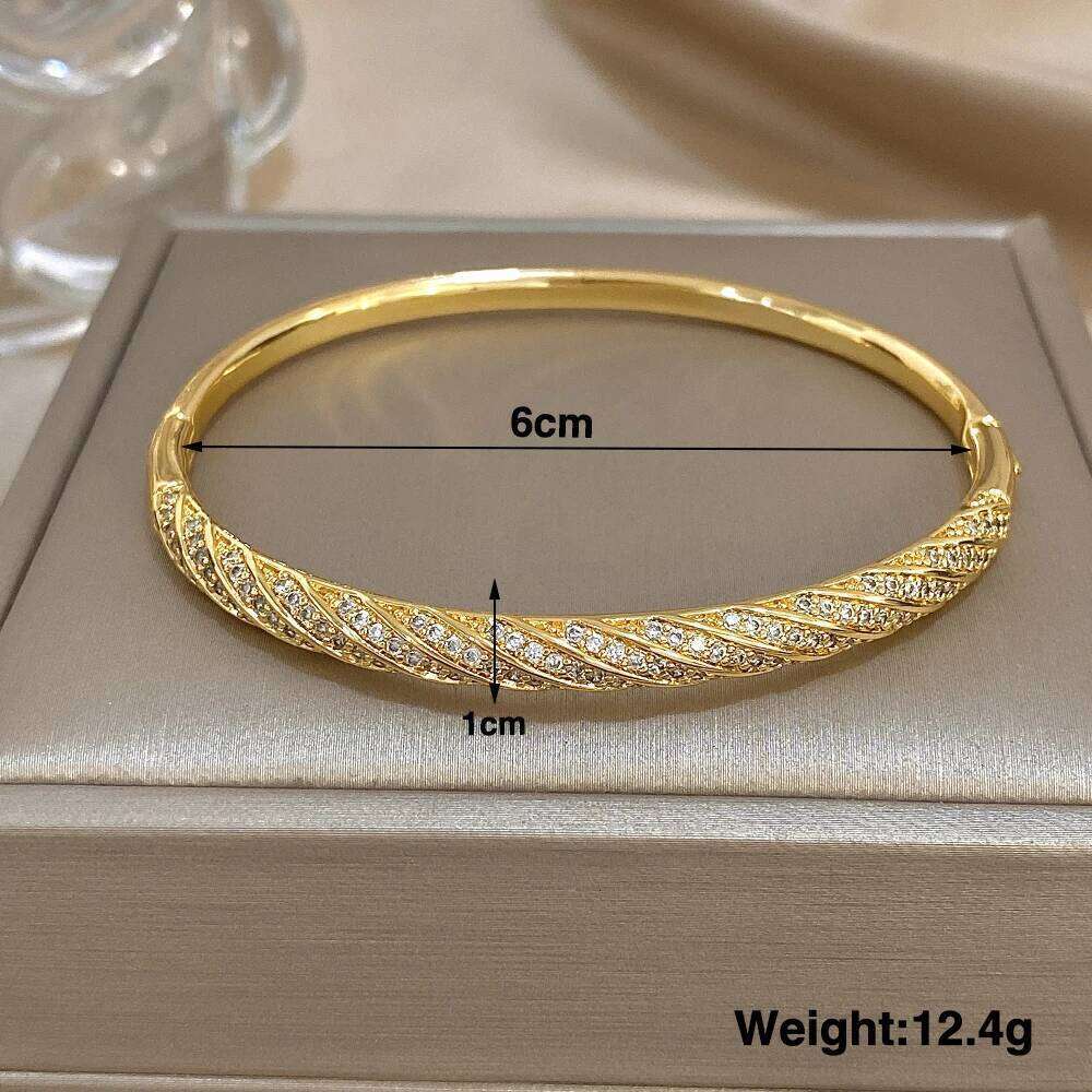 Luxury Twisted Micro Inlaid Zircon Cuff Bracelets for Women Fashion Gold Plated Copper Stacked Bangle Bracelet Jewelry Gifts XJ260127