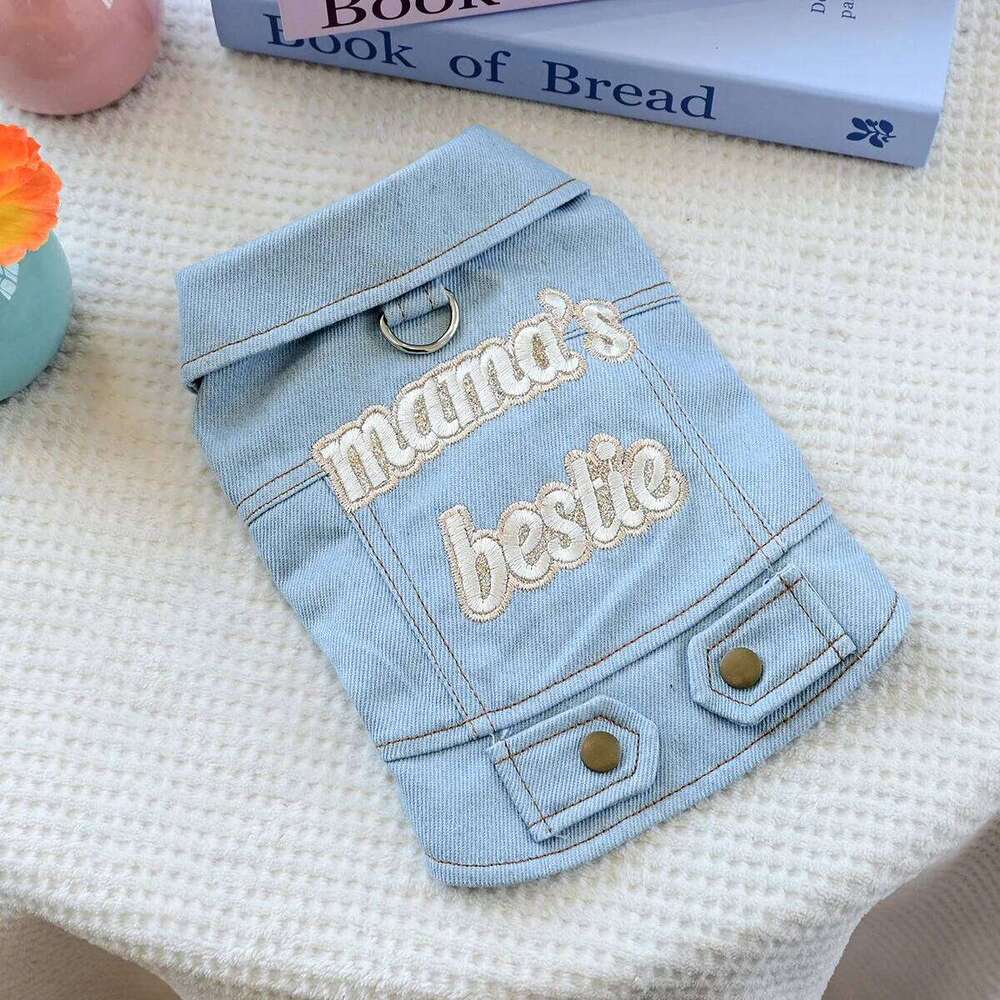 Denim Puppy Jacket For Chihuahua Yorkie Adjustable Lightweight Coat, Breathable Dog Clothes With Snap Closure XJ260127