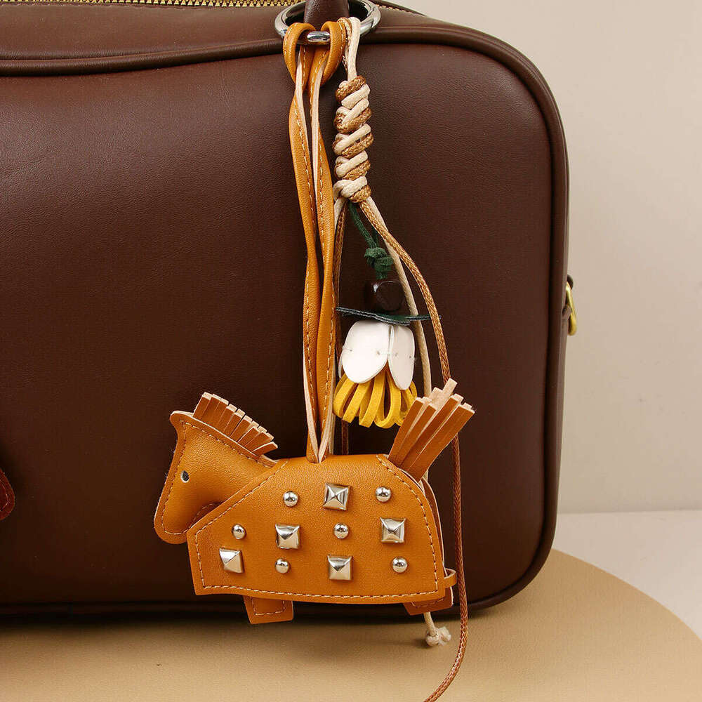 Little horse pendant necklace keychain Artificial leather rivet warhorse decoration Tassel Bag Charm for Casual Outfits & Travel Backpack