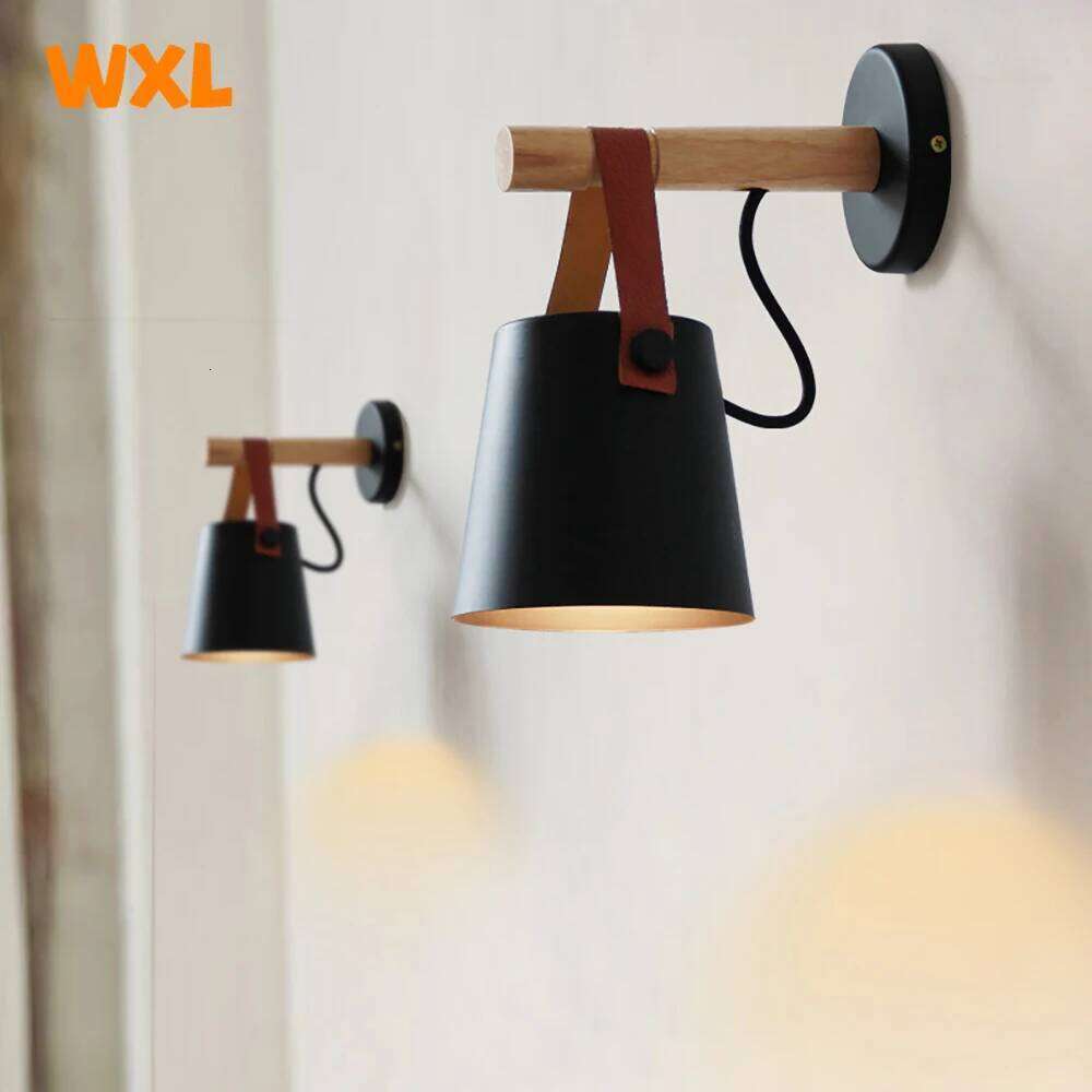 Modern LED Bedroom Bedside Living Room Nordic Belt Wooden Wall Lamp E27 110-240V Black White Z260127