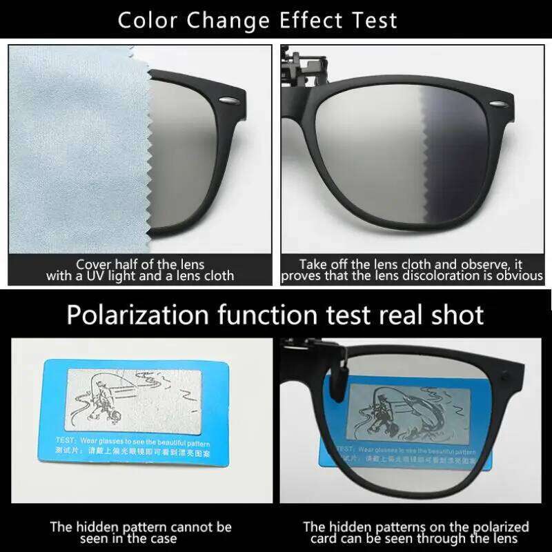 New TR90 Polarized Flip Up Clip on Men Women Photochromic Sunglasses Night Vision Anti Glare Driving Fishing Glasses Z260127