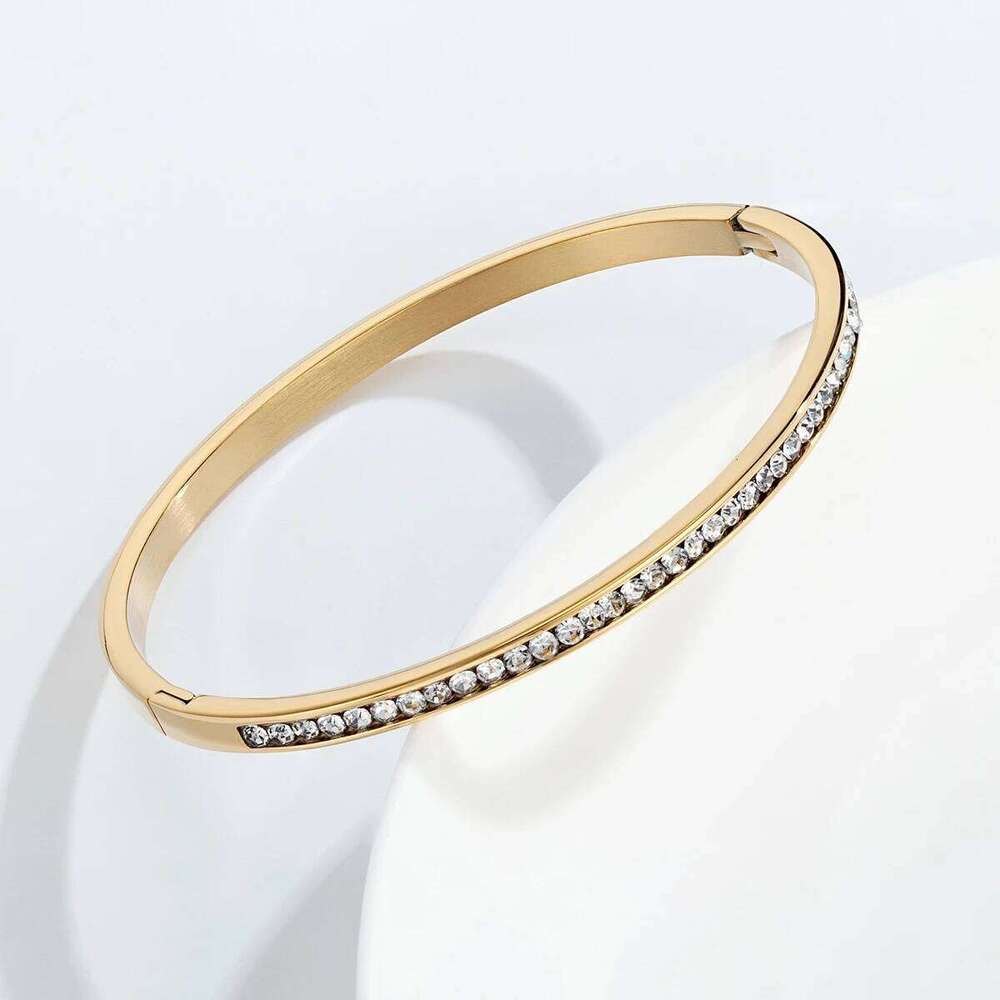 Titanium Steel Gold Color Bangles for Women Girls Trend Waterproof Jewelry Gift Luxury Sparkling Zircon Bracelet Bangle XJ260127