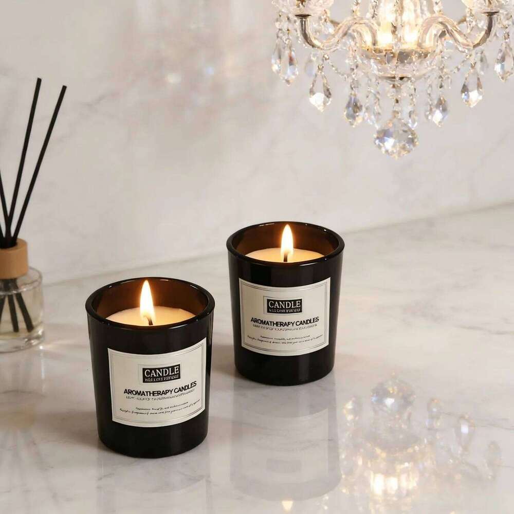 1pc Long Lasting Scented Candle - Matte Black Glass Cup, Smokeless Trendy Cozy Home Office Essential Decor Y260127