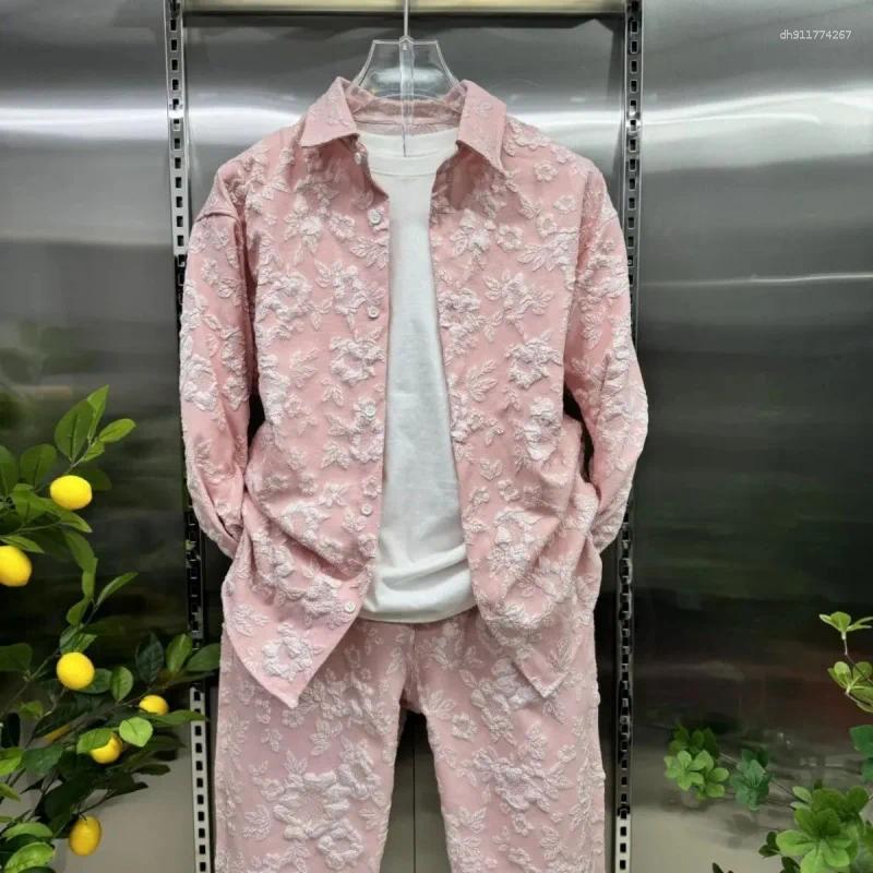 Men's Tracksuits Autumn Casual Embossed Printed Shirt Set Fashionable Coat And Trousers Two-piece Couple's Complete 2 Pieces