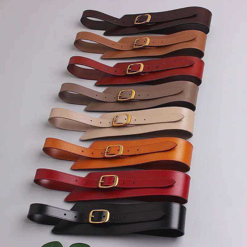 2026 Women's Coat Waistband Genuine Leather Cummerbunds Female Dress Corsets Versatile Waist Belts Decoration Wide Belt 26Y0127