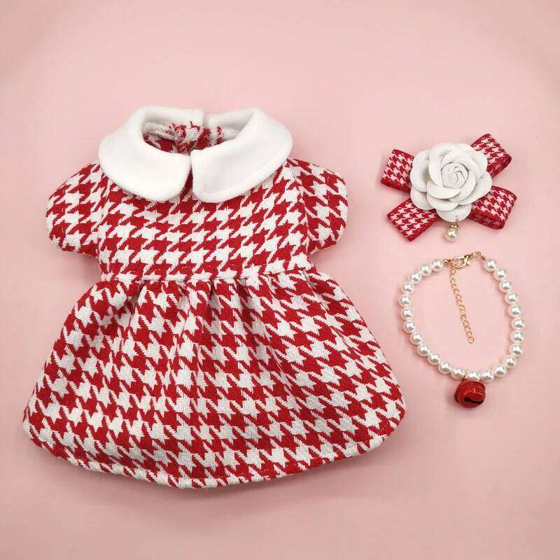 Autumn And Winter Designer Puppy Dress Cat Hair Bow Necklace Warm Pet Clothes Beautiful Skirt Tweed Dog Clothing Dogs Coats