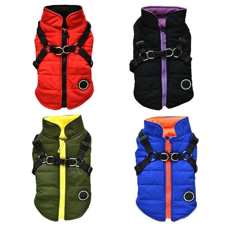 Winter Warmth Vest with Integrated Harness Padded Pet Jacket Zipper Closure Dog Coat Comfortable and Safe for Small Breeds XJ260127