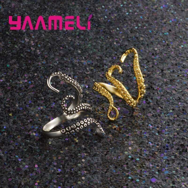 High Quality Punk Style 925 Sterling Silver Rings For Women Men Party Jewelry Cool Octopus Finger Accessories 2 Colors XJ260127