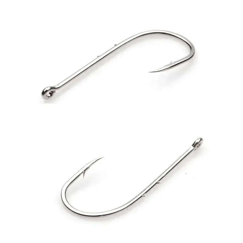 50pcs Long-Handled Sea Hook Double Backstab High-Carbon Steel Barbed Crooked Mouth Lure Hooks for Bulk Fishing Z260128
