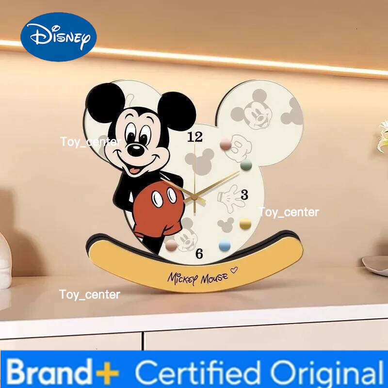 Disney Wooden Mickey Mouse Desktop Clock Ornament Action figure Creative alarm clock toys collection model room decoration kids gift H260128