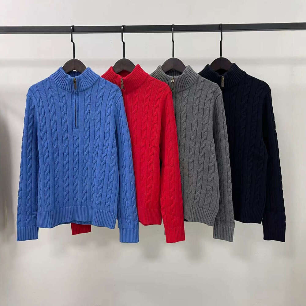 2026 Embroidered Half Zipper Knitted Stand up Collar Loose Lazy Style Pure Cotton Long Sleeve Women's Knitted Sweater