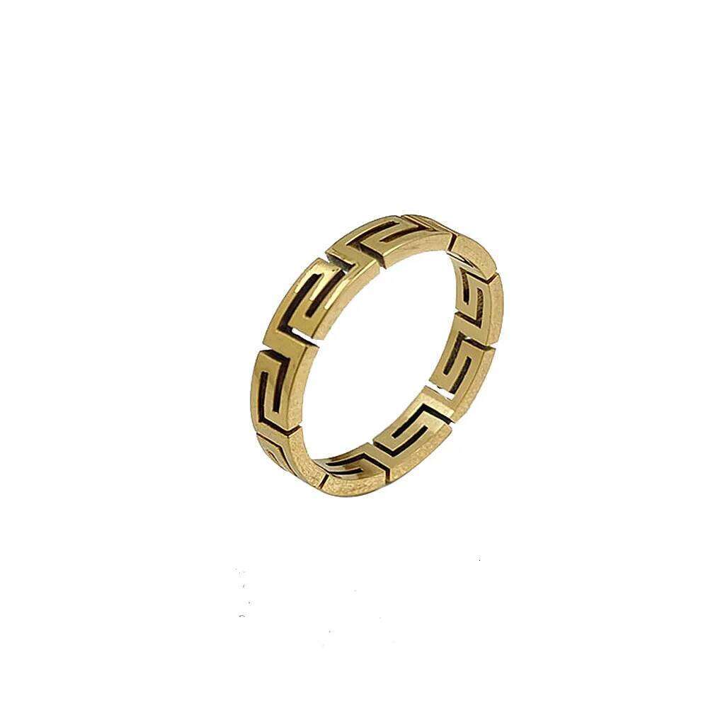 Creative - Greek key pattern stainless steel finger ring, high quality waterproof jewelry, gift for friends XJ260127
