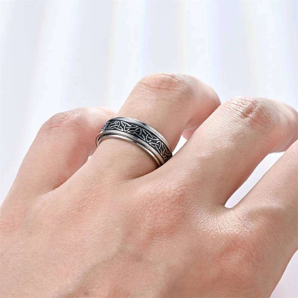 Starry Viking Celtic Knot Rune Rings For Men Rotating Stainless Steel Anti Stress Anxiety Relife Spinning Ring Anillo Antiestres XJ260127