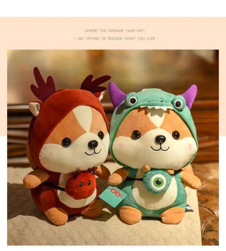 Cute transforming squirrel plush toy dinosaur moose bee doll for kids Y260128
