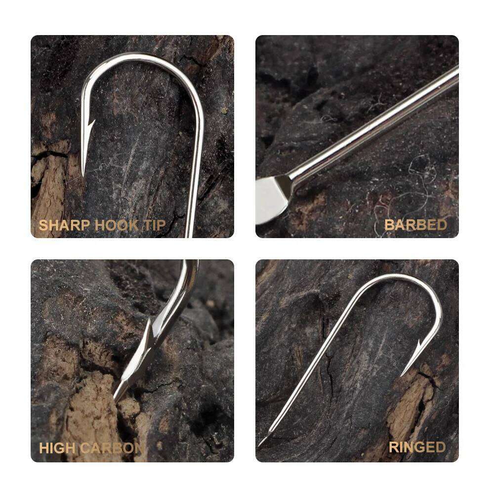 FTK Barbed Fish Hook Fishhook 100PCS/LOT Size1#-Size10# High Carbon Steel Jigging Carp Anzol Fishhooks Fishing Tackle Z260128