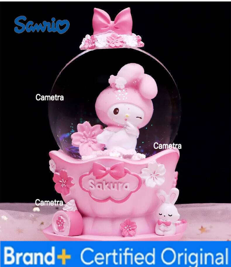 Sanrio Crystal Ball Cartoon Melody Lovers Birthady Gifts Glowing Snowflakes Music Box Home Decoration Desktop Ornament H260128