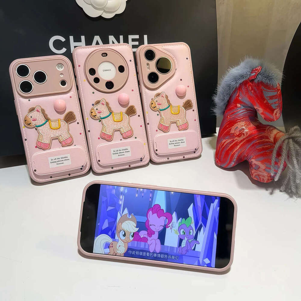 Girly Pink Polka Dot Embroidery Pony Stand Compatible with Apple 16/17 Pro Phone Case IP15 Candy Cushion 14 Soft S260128
