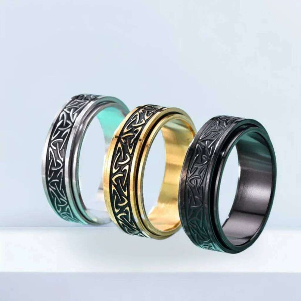 Starry Viking Celtic Knot Rune Rings For Men Rotating Stainless Steel Anti Stress Anxiety Relife Spinning Ring Anillo Antiestres XJ260127