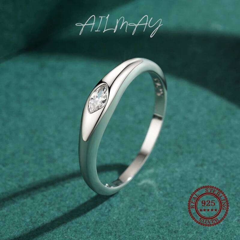 Ailmay Sparkling Clear Zircon 100% 925 Sterling Silver Finger Ring For Women Minimalist Fine Jewelry 2021 New Style XJ260127