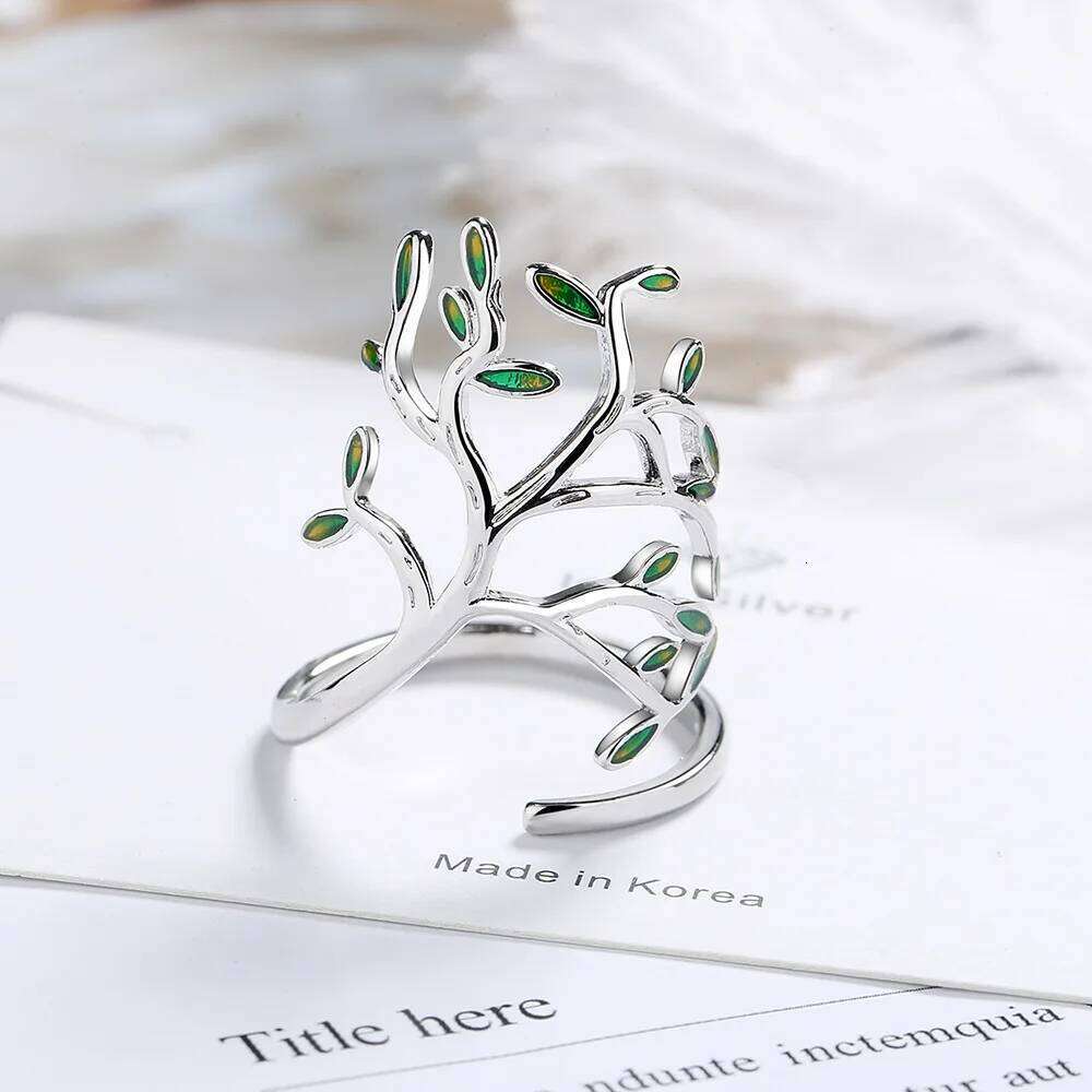Buyee 925 Sterling Silver Female Big Flower Finger Green leaf Open Ring for Women Fashion Party Fine Jewelry Circle Gift XJ260127