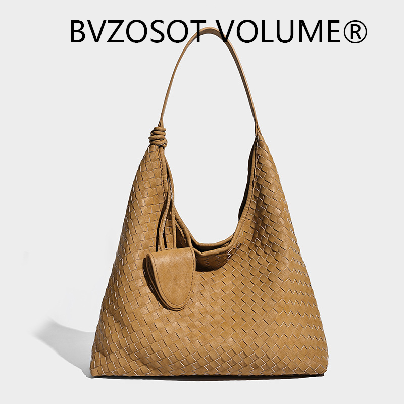 BVZOSOT VOLUME 2026 new Vintage high-end matte hand-woven single-shoulder crossbody tote bag large capacity for commuting handbag shopping bag