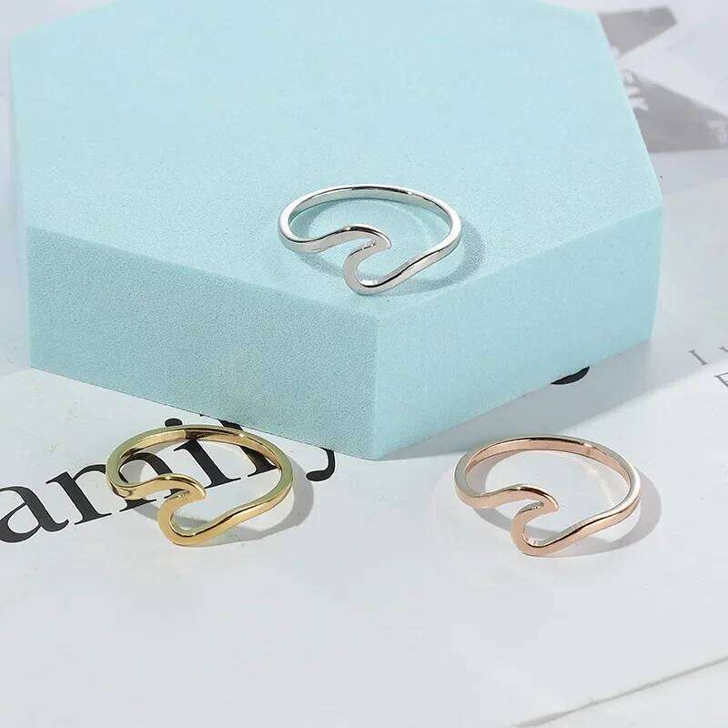 Stainless Steel Rings for Women Men New Simple Design Sea Wave Shape Ring Size 5-10 Surf Wavy Jewelry Accessories XJ260127