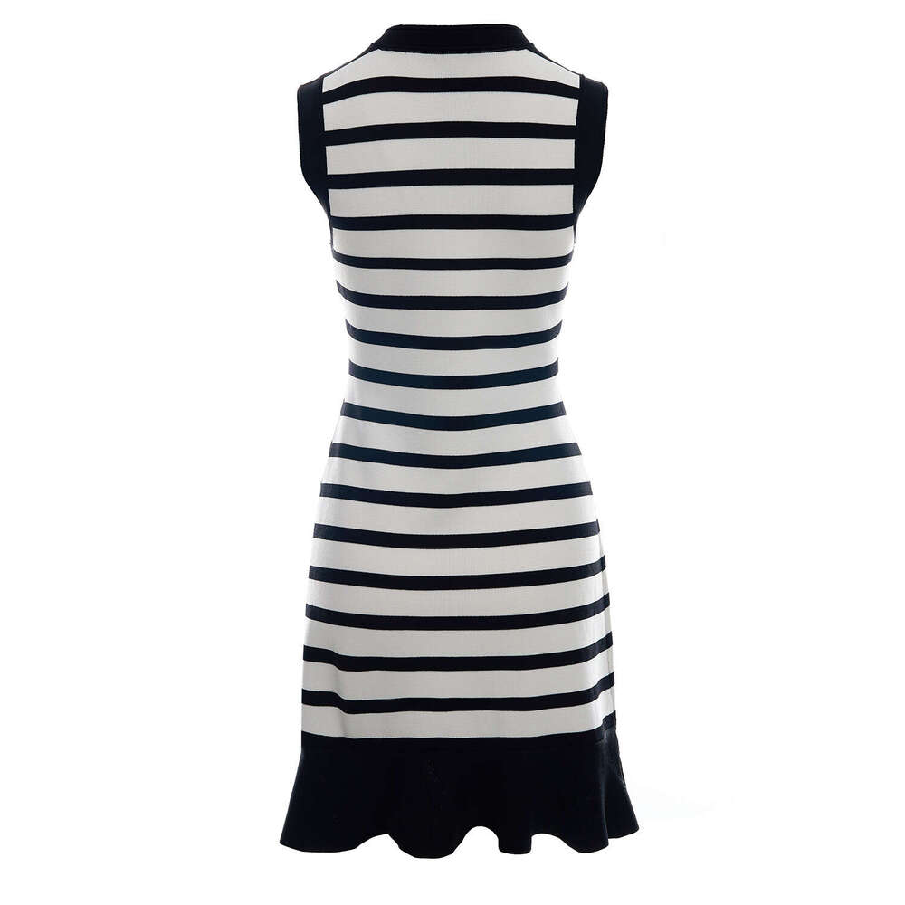 2026 new black striped round neck sleeveless vest slim fit elegant color block mermaid dress