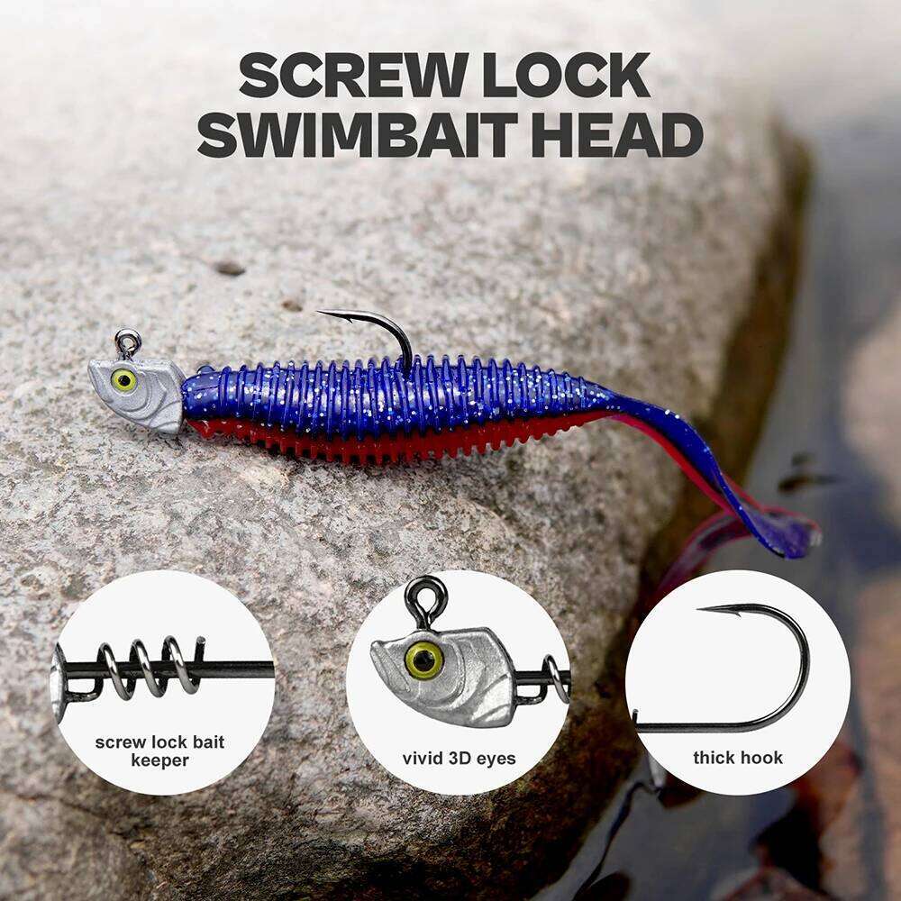 MrLurion 15pcs/Box 3.5g 5g 7g 10g 14g Screw lock jigging head fishing baits ,soft worm lure fishhook wobblers with 3D eyes Z260128