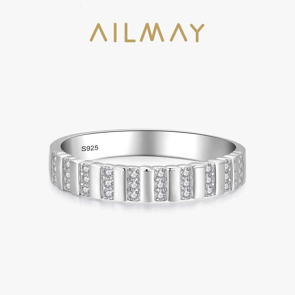 Ailmay Top Quality Real 925 Sterling Silver Trendy Charm Dazzling Clear CZ Geometry Finger Ring For Women Elegant Jewelry Gift XJ260127