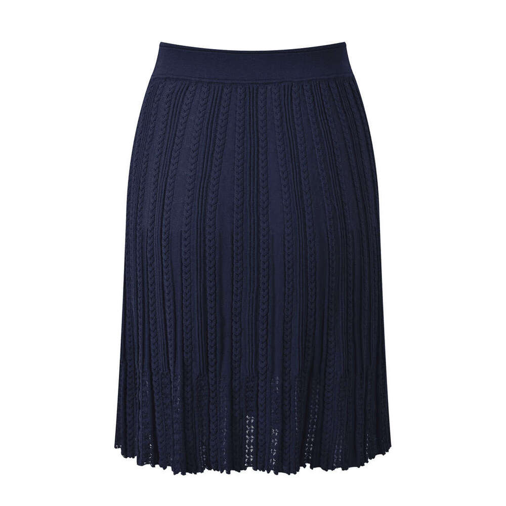 2026 Spring/Summer New Dark Blue French Multi functional Elegant Commuter Hollow Knitted Half Skirt Women's Wear