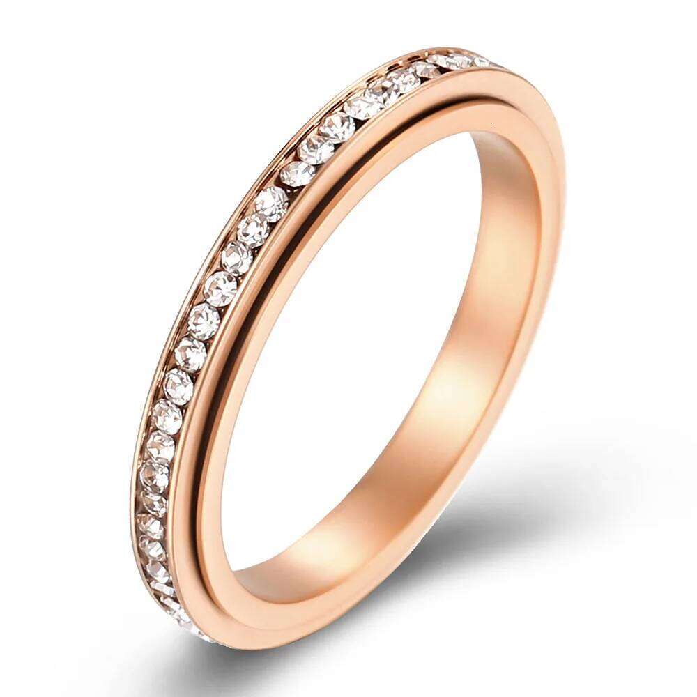 Simple 3mm Plain Inlaid Set Drill Rotatable Titanium Steel Women's Rings Light Luxury Stacking Decompression Ring XJ260127